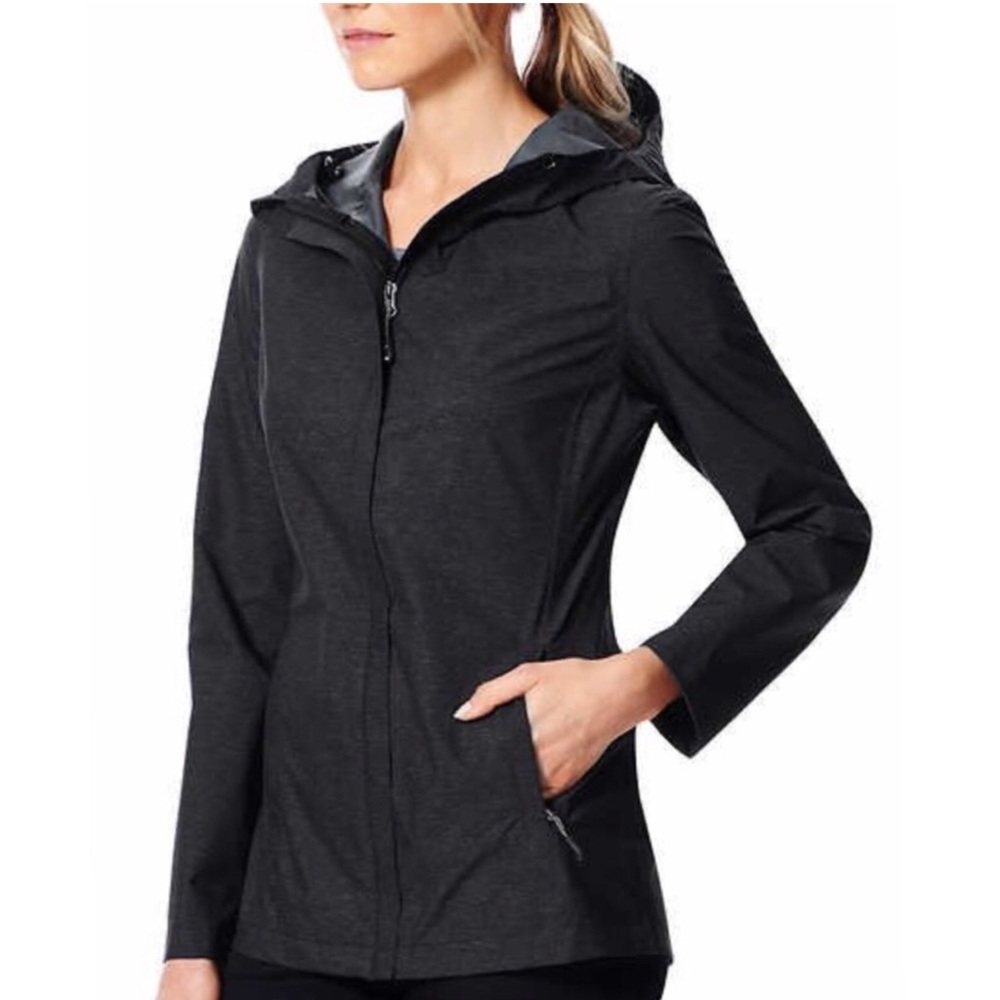 32 Degrees Womenโs Black Windbreaker Cool Performance Full Zip Jacket Hooded
